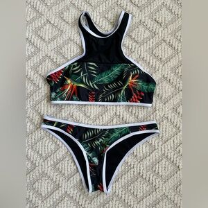 Cupshe Black Tropical Print Bikini Set